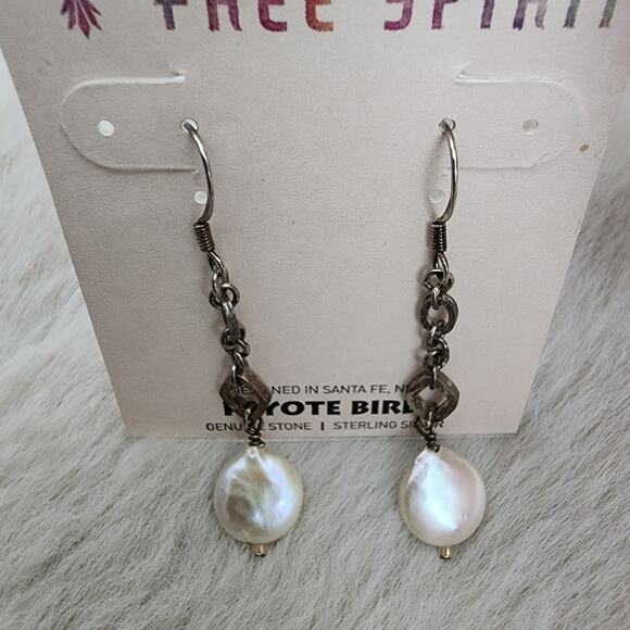 Peyote Bird Sterling Silver White Pearl Dangle Hoop Earrings NEW - Picture 4 of 9